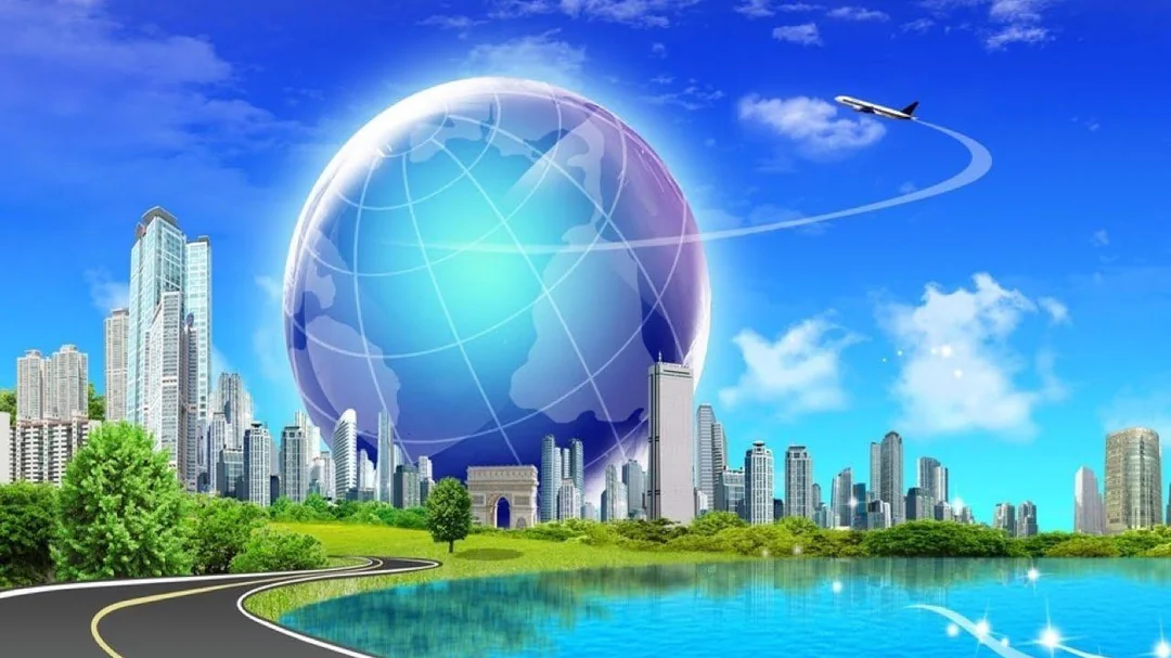 Frutiger Aero Wallpaper - Globe Cityscape with Airplane