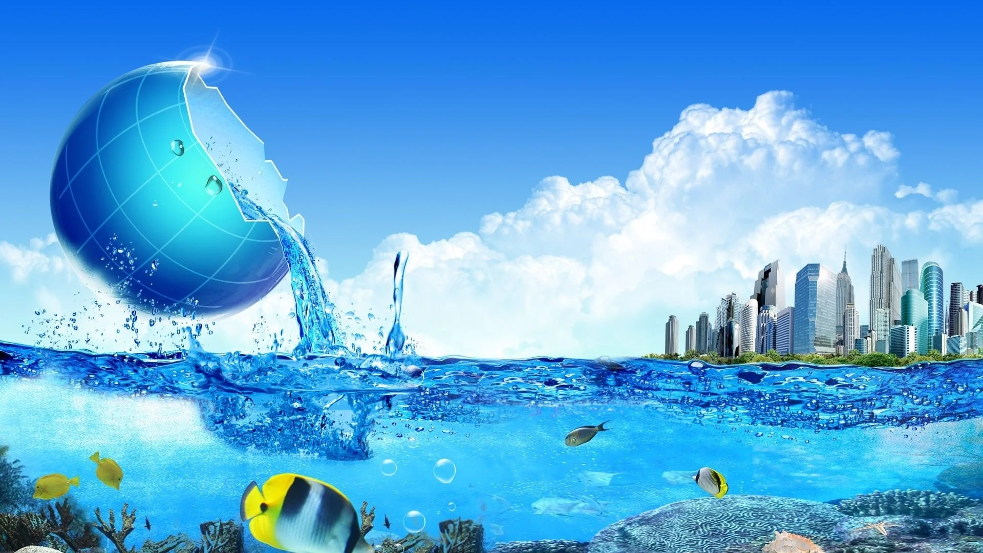Frutiger Aero Wallpaper - Earth Water Cityscape